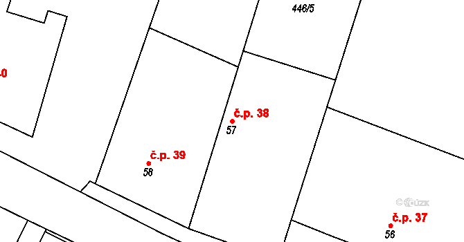 Prokopov 38 na parcele st. 57 v KÚ Prokopov, Katastrální mapa