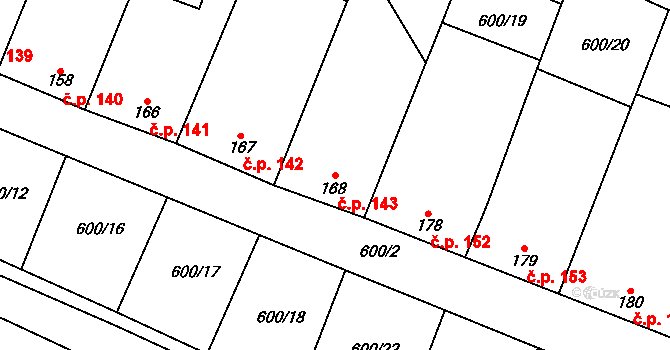 Skalice 143 na parcele st. 168 v KÚ Skalice u Znojma, Katastrální mapa