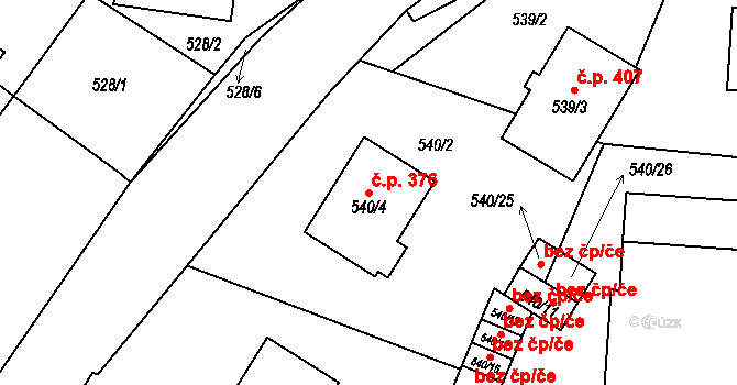 Tasovice 376 na parcele st. 540/4 v KÚ Tasovice nad Dyjí, Katastrální mapa