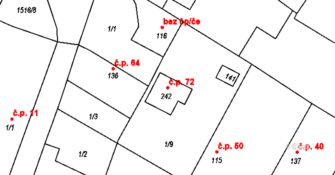 Chabeřice 72 na parcele st. 242 v KÚ Chabeřice, Katastrální mapa