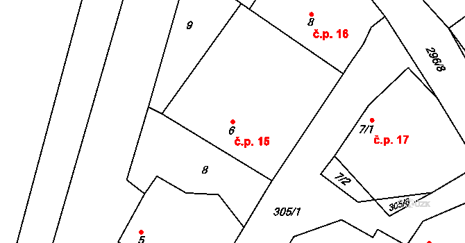 Březová 15, Úmonín na parcele st. 6 v KÚ Březová u Úmonína, Katastrální mapa