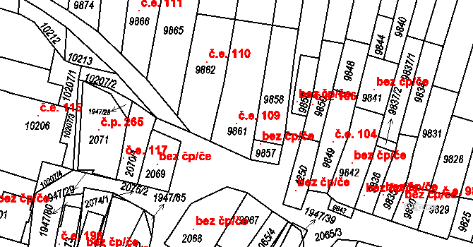 Mutěnice 109 na parcele st. 9861 v KÚ Mutěnice, Katastrální mapa