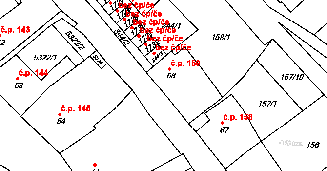 Jáchymov 159 na parcele st. 68 v KÚ Jáchymov, Katastrální mapa
