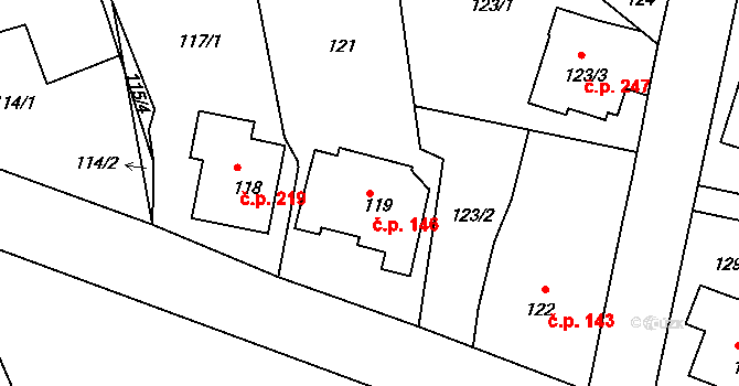 Antonínův Důl 146, Jihlava na parcele st. 119 v KÚ Antonínův Důl, Katastrální mapa
