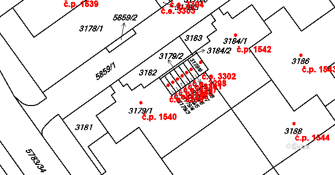 Jihlava 3299 na parcele st. 3179/3 v KÚ Jihlava, Katastrální mapa