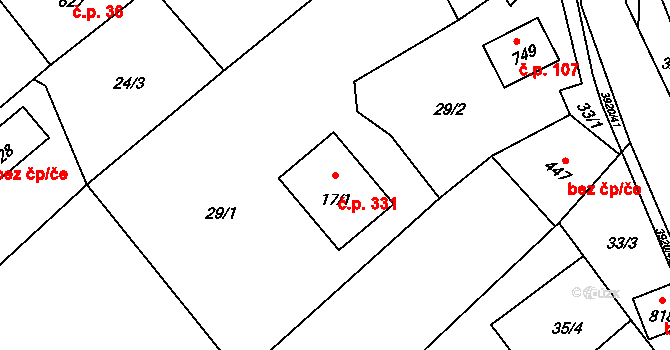 Bukovec 331 na parcele st. 17/1 v KÚ Bukovec u Jablunkova, Katastrální mapa