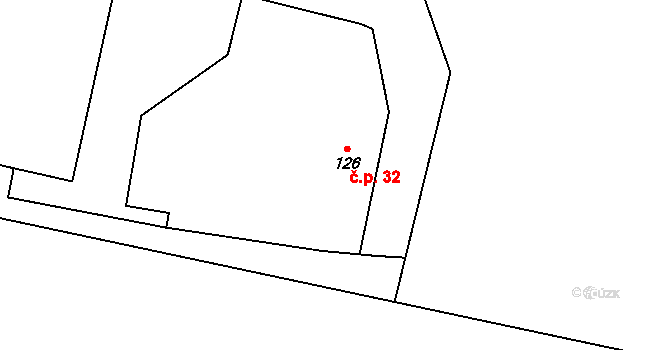 Guty 32, Třinec na parcele st. 126 v KÚ Guty, Katastrální mapa