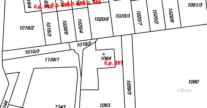 Lyžbice 251, Třinec na parcele st. 1064 v KÚ Lyžbice, Katastrální mapa