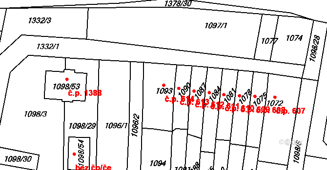 Hostivice 614 na parcele st. 1093 v KÚ Hostivice, Katastrální mapa