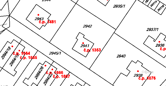Roztoky 1353 na parcele st. 2941 v KÚ Žalov, Katastrální mapa
