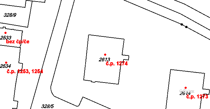 Kyjov 1274 na parcele st. 2613 v KÚ Kyjov, Katastrální mapa