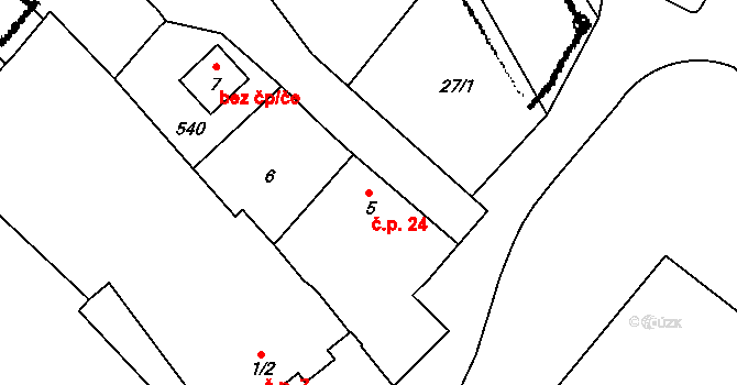 Vystrčenovice 24 na parcele st. 5 v KÚ Vystrčenovice, Katastrální mapa