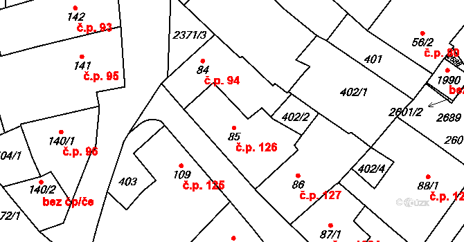 Polná 126 na parcele st. 85 v KÚ Polná, Katastrální mapa