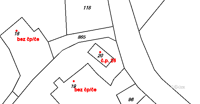Koberno 26, Slezské Rudoltice na parcele st. 20 v KÚ Koberno, Katastrální mapa
