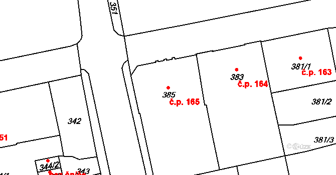 Pod Cvilínem 165, Krnov na parcele st. 385 v KÚ Opavské Předměstí, Katastrální mapa