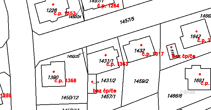 Šumperk 1363 na parcele st. 1431/1 v KÚ Šumperk, Katastrální mapa