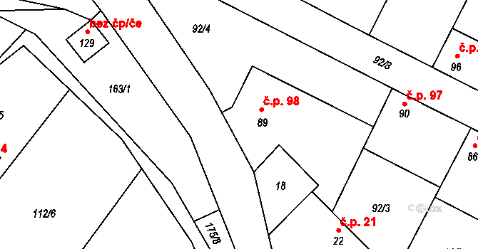 Cerhýnky 98, Cerhenice na parcele st. 89 v KÚ Cerhýnky, Katastrální mapa