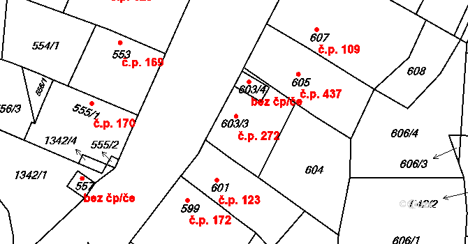 Tuchlovice 272 na parcele st. 603/3 v KÚ Tuchlovice, Katastrální mapa