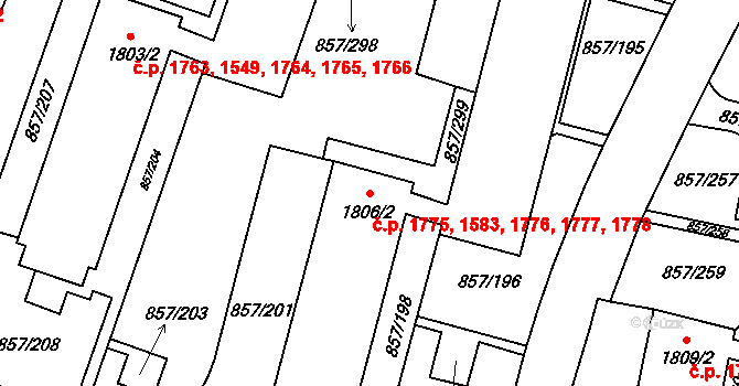 Blansko 1583,1775,1776,1777, na parcele st. 1806/2 v KÚ Blansko, Katastrální mapa
