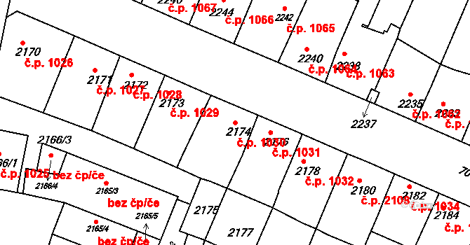 Boskovice 1030 na parcele st. 2174 v KÚ Boskovice, Katastrální mapa
