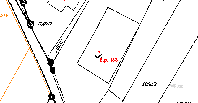 Písek 133 na parcele st. 590 v KÚ Písek u Jablunkova, Katastrální mapa