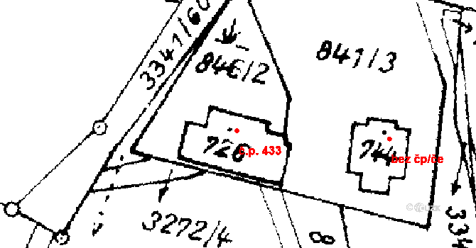 Písek 433 na parcele st. 726 v KÚ Písek u Jablunkova, Katastrální mapa
