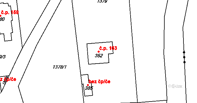 Kamenec u Poličky 163 na parcele st. 352 v KÚ Kamenec u Poličky, Katastrální mapa