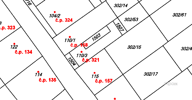 Vedrovice 321 na parcele st. 110/3 v KÚ Vedrovice, Katastrální mapa
