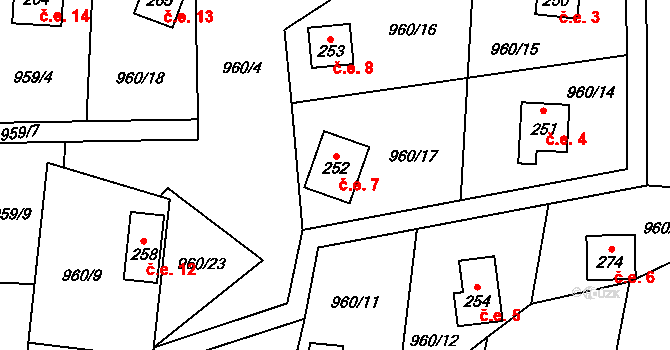 Střížov 7, Drahanovice na parcele st. 252 v KÚ Ludéřov, Katastrální mapa