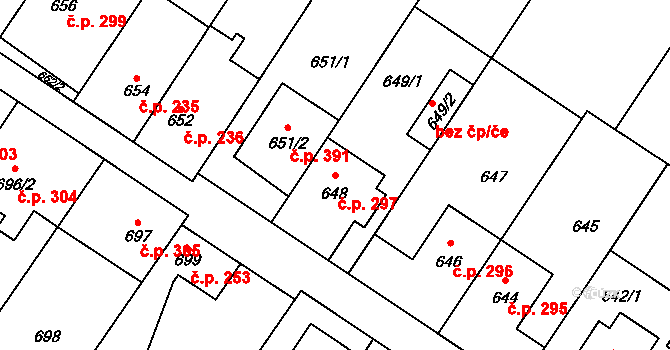 Křelov 297, Křelov-Břuchotín na parcele st. 648 v KÚ Křelov, Katastrální mapa