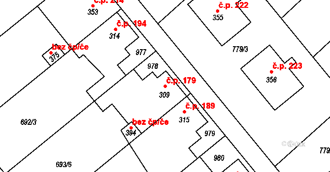 Náklo 179 na parcele st. 309 v KÚ Náklo, Katastrální mapa