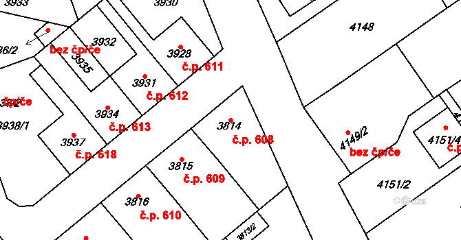 Šternberk 608 na parcele st. 3814 v KÚ Šternberk, Katastrální mapa