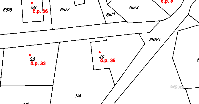 Kardavec 35, Hluboš na parcele st. 40 v KÚ Kardavec, Katastrální mapa