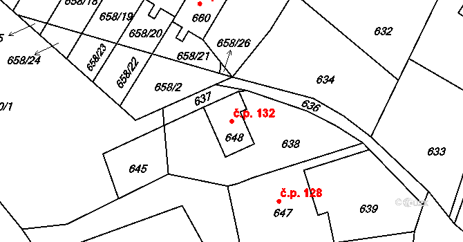 Mimoň II 132, Mimoň na parcele st. 648 v KÚ Mimoň, Katastrální mapa
