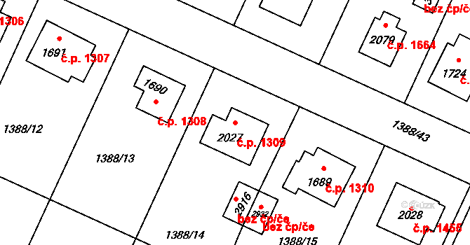 Rožnov pod Radhoštěm 1309 na parcele st. 2027 v KÚ Rožnov pod Radhoštěm, Katastrální mapa
