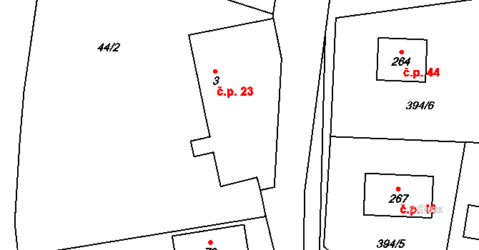 Prostřední Lhota 23, Chotilsko na parcele st. 3 v KÚ Prostřední Lhota, Katastrální mapa