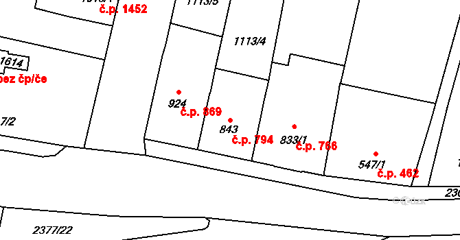 Hořice 794 na parcele st. 843 v KÚ Hořice v Podkrkonoší, Katastrální mapa