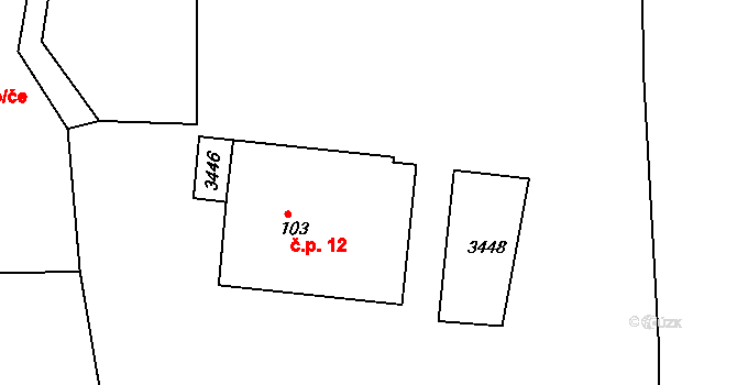 Polžov 12, Mokrý Lom na parcele st. 103 v KÚ Mokrý Lom, Katastrální mapa