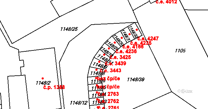 Střekov 3439, Ústí nad Labem na parcele st. 1148/11 v KÚ Střekov, Katastrální mapa