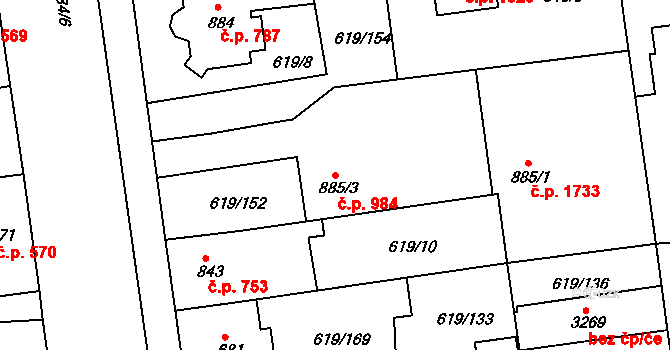Lysá nad Labem 984 na parcele st. 885/3 v KÚ Lysá nad Labem, Katastrální mapa