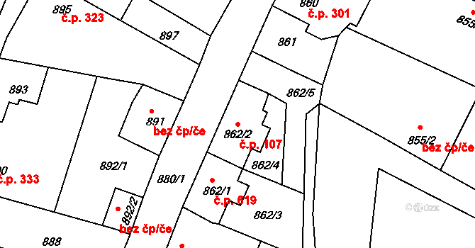 Batelov 107 na parcele st. 862/2 v KÚ Batelov, Katastrální mapa