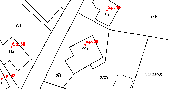Suchá 39, Litomyšl na parcele st. 113 v KÚ Záhraď, Katastrální mapa