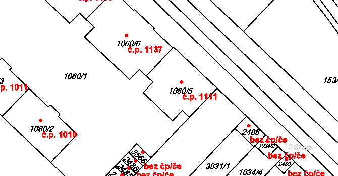 Břeclav 1111 na parcele st. 1060/5 v KÚ Břeclav, Katastrální mapa