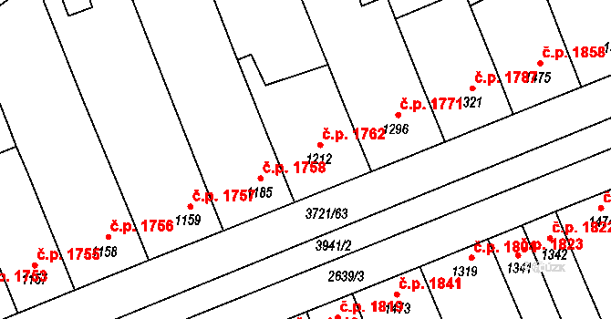 Břeclav 1762 na parcele st. 1212 v KÚ Břeclav, Katastrální mapa