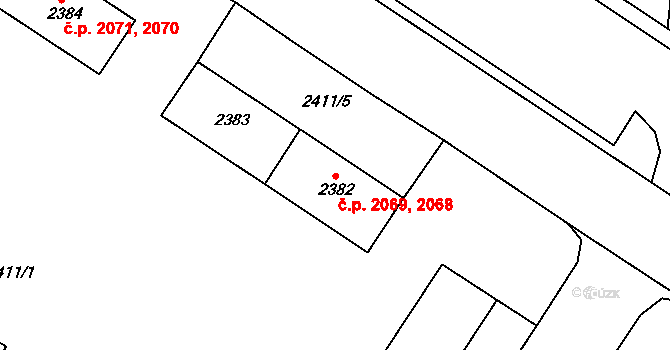Žabovřesky 2068, Brno na parcele st. 2382 v KÚ Žabovřesky, Katastrální mapa