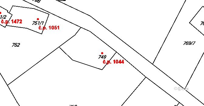Smržovka 1044 na parcele st. 749 v KÚ Smržovka, Katastrální mapa