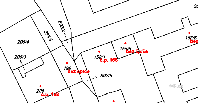 Hořepník 166 na parcele st. 158/1 v KÚ Hořepník, Katastrální mapa