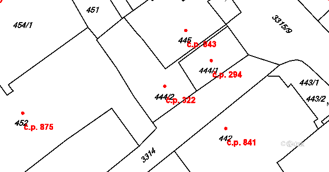 Pelhřimov 322 na parcele st. 444/2 v KÚ Pelhřimov, Katastrální mapa