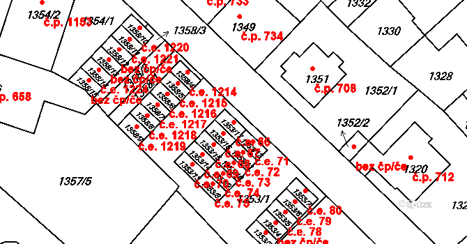 Pelhřimov 66 na parcele st. 1353/17 v KÚ Pelhřimov, Katastrální mapa