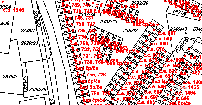 Pelhřimov 666 na parcele st. 2333/81 v KÚ Pelhřimov, Katastrální mapa